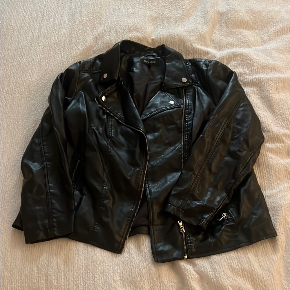 New Look Black Leather Moto Jacket with Asymmetrical Zipper